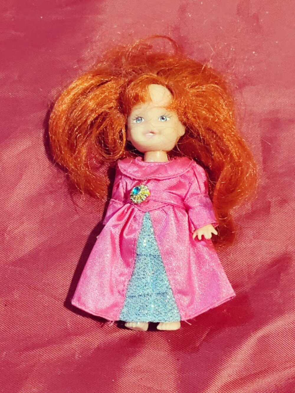 Small Red Hair Mini Doll Pink Dress